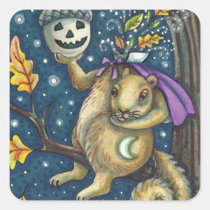 PLATZ FÜR SCHLAFHOLZ & ACORN, FUNNY HALLOWEEN QUADRATISCHER AUFKLEBER