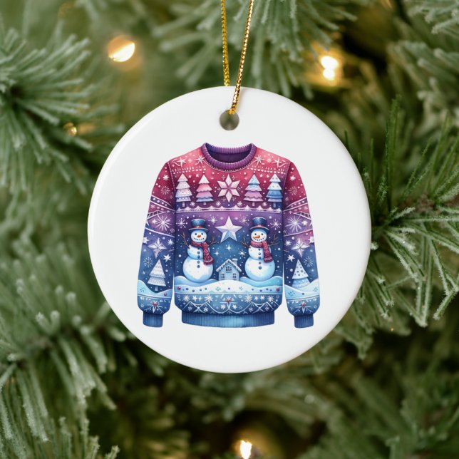 Platz Gewinner Ugly Sweater Blue Red Lila Keramik Ornament (Baum)