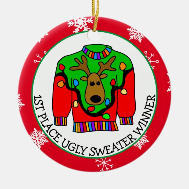 Platz Gewinner Ugly Sweater Contest Medaille Keramik Ornament (Vorne)