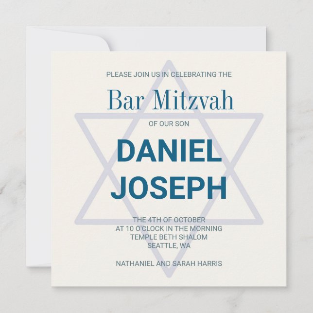 Platz jüdischer Stern Bar Mitzvah Einladung (Vorderseite)
