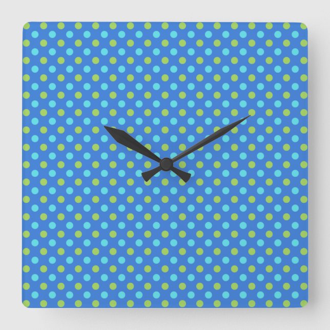 Platz- oder Rundwand-Uhr, Blue Moons Polka Docks Quadratische Wanduhr (Vorderseite)