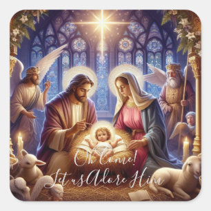 Platz - Oh, komm! Lass uns verehren Ihm Quadratischer Aufkleber