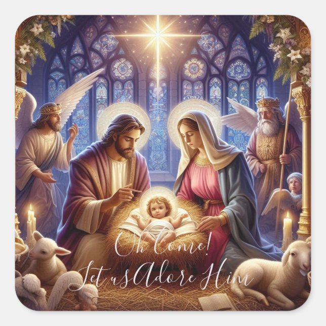 Platz - Oh, komm! Lass uns verehren Ihm Quadratischer Aufkleber (Vorderseite)