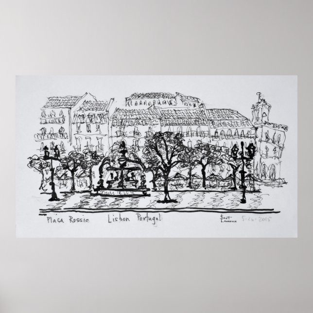 Platz Placa Rossio | Lissabon, Portugal Poster (Vorne)