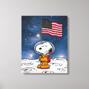 PLATZ   Snoopy mit Flaggenastronaut Leinwanddruck