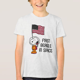 PLATZ   Snoopy mit Flaggenastronaut Tri-Blend Shirt