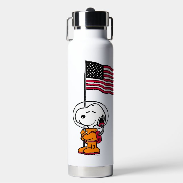 PLATZ | Snoopy mit Flaggenastronaut Trinkflasche (Vorderseite)