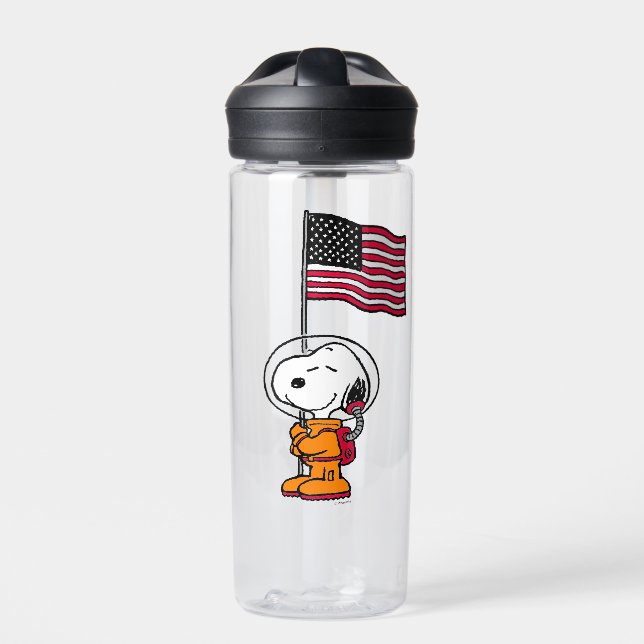 PLATZ | Snoopy mit Flaggenastronaut Trinkflasche (Vorderseite)