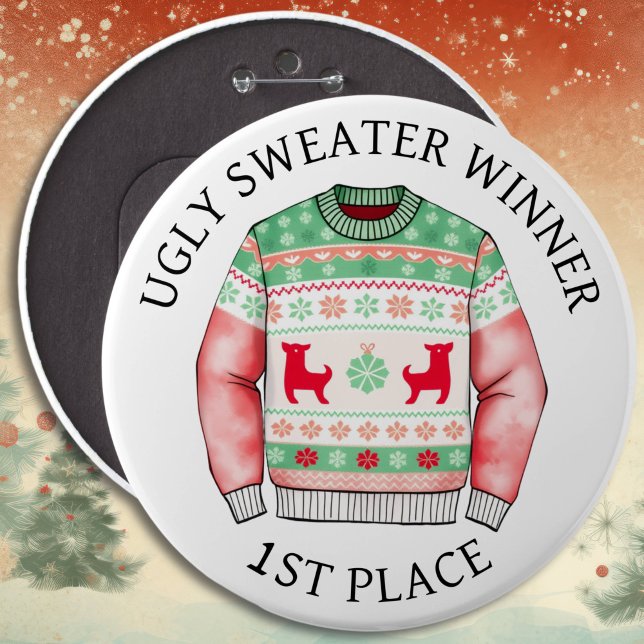 Platz Ugly Sweater Gewinner | Weihnachten Button (Von Creator hochgeladen)
