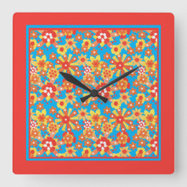 Platz-Wall-Uhr, Ditzy-Orange-Blume Quadratische Wanduhr