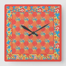 Platz-Wall-Uhr, ditzy Orange-Blumenmuster Quadratische Wanduhr