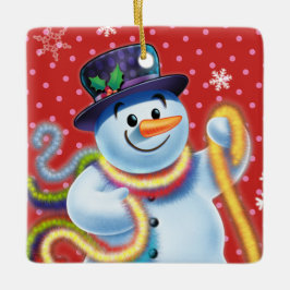 Platz Weihnachtsbaumdekoration Snowman & tinsel. Keramikornament