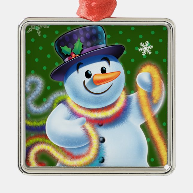 Platz Weihnachtsbaumdekoration Snowman & tinsel. Ornament Aus Metall (Vorne)