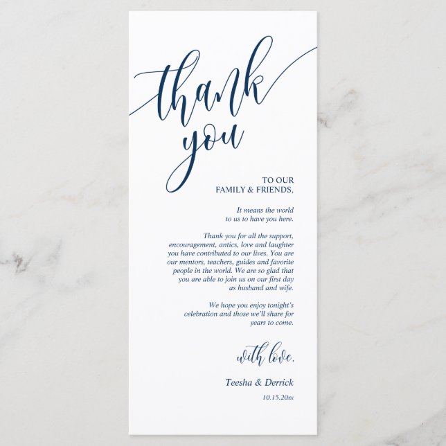 Platz zum Abendessen dank Kalligraphie Karten (Vorderseite)