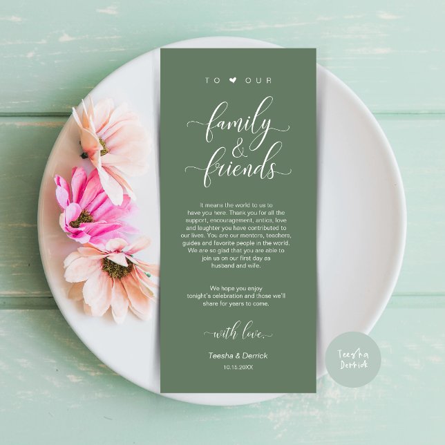 Platz zum Abendessen Vielen Dank, Sage Green Card Programm (Dinner Place Setting Thank You Card, Modern Classy Wedding, in Sage Green)