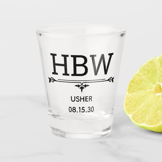 Platzanweiser Initialen Schnapsglas (Vorderseite)