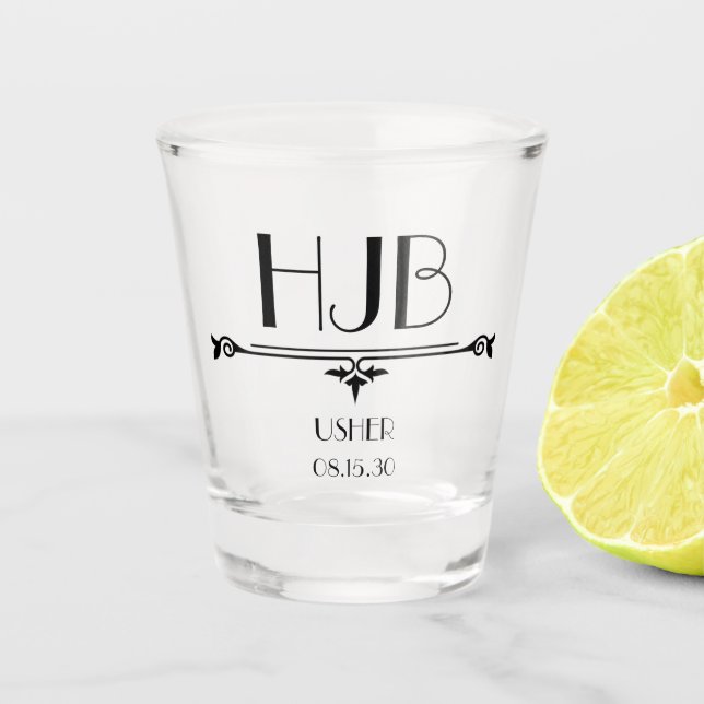 Platzanweiser Initialen Schnapsglas (Vorderseite)