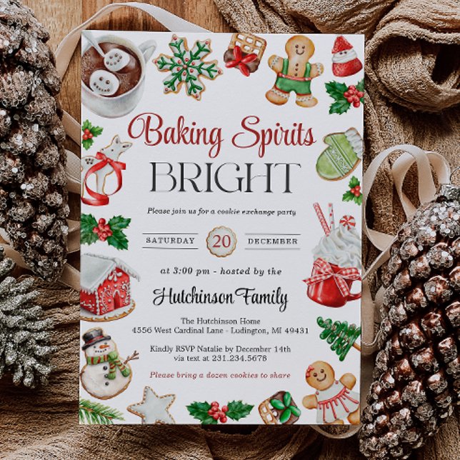 Plätzchenaustauschparty-Einladung Einladung (Cookie Exchange Party Invitation - Baking Spirits Bright)