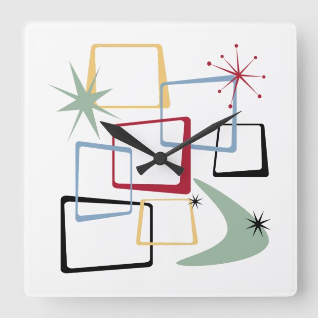 Platze des Atomalters Boomerang Sternexplosion Mit Quadratische Wanduhr (Vorderseite)