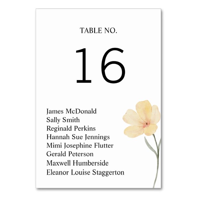 Platzierungskarte für Hochzeitstische Tischnummer (Vorderseite)
