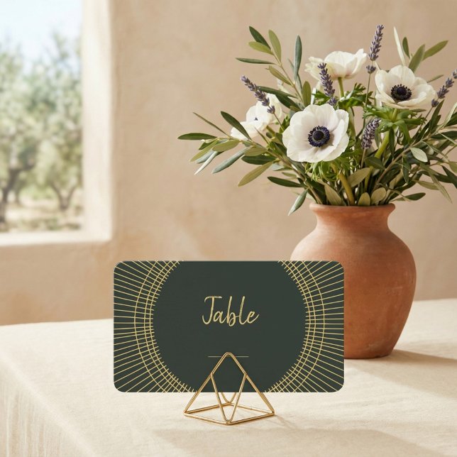 Platzkarte der grünen und goldenen Jugendstil-Tisc (Green and gold art nouveau table number place card.)