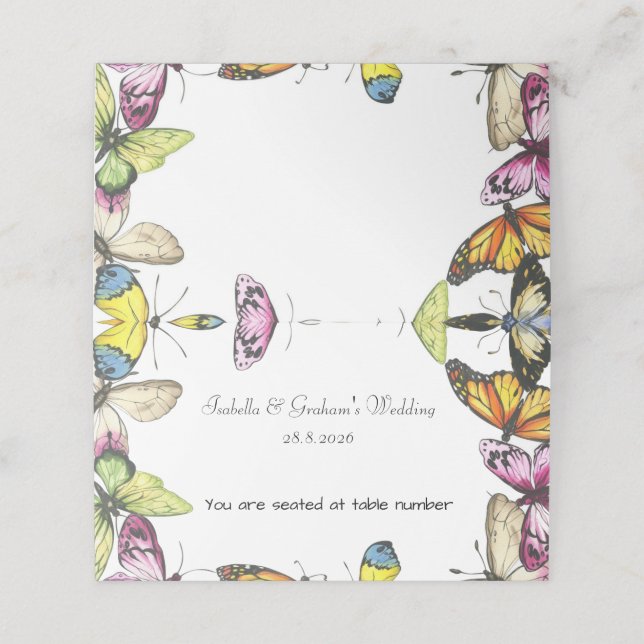 Platzkarte - Einfaches Schmetterlingsdesign (Außenseite Aufgefaltet)