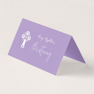 Platzkarte Floral Cross Christening Lilac