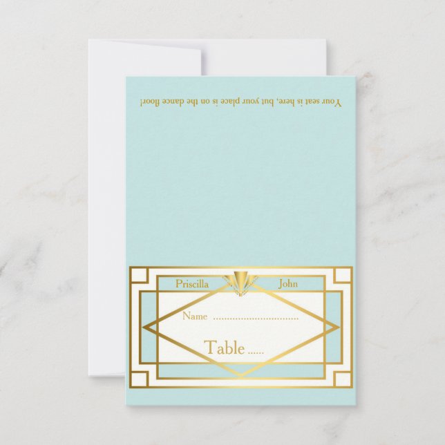 Platzkarte, Hochzeit, Meeting, Gatsby, Minze weiß Einladung (Vorderseite)