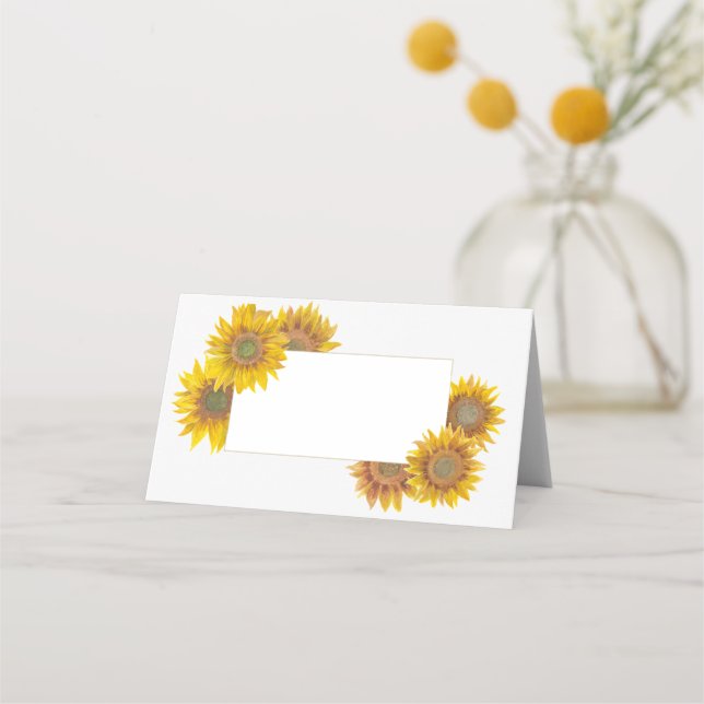 Platzkarte mit handgemalten Sonnenblumen (Vorderseite)