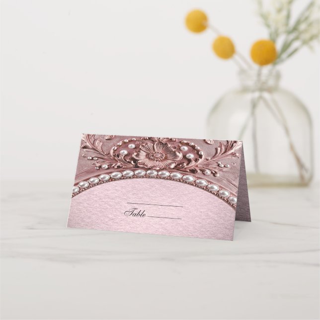 Platzkarte mit rosa Blume (Vorderseite)