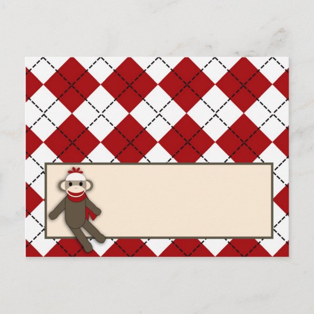 Platzkarte Red Sock Monkey Raute Postkarte (Vorderseite)