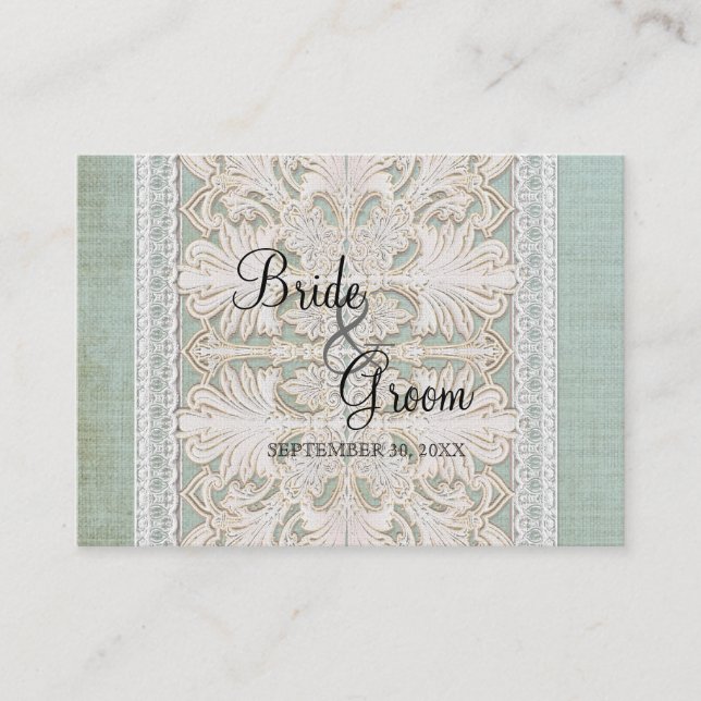 Platzkarte Rustikale Spitzen mit Vintagem Leinenbr (Vorderseite)