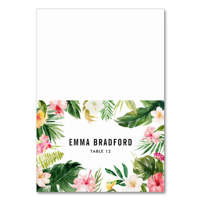 Platzkarte tropischer Blumenrahmen Tischnummer (Vorderseite)