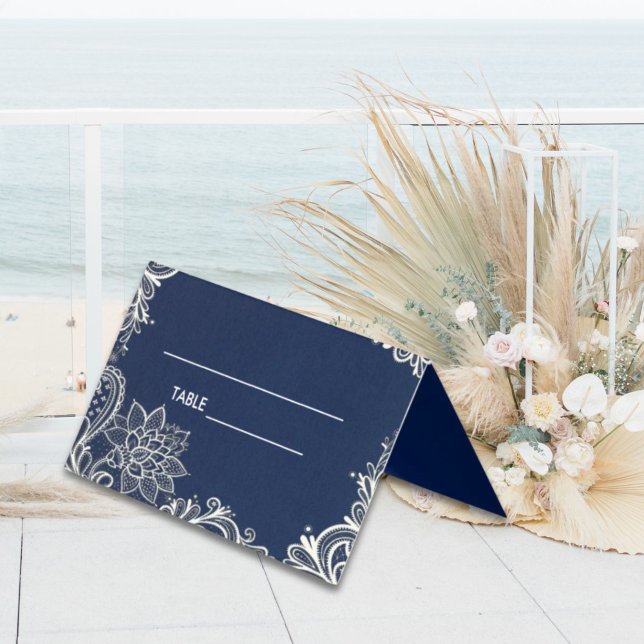 Platzkarte Visitenkarten (elegant white lace navy blue Place Card)