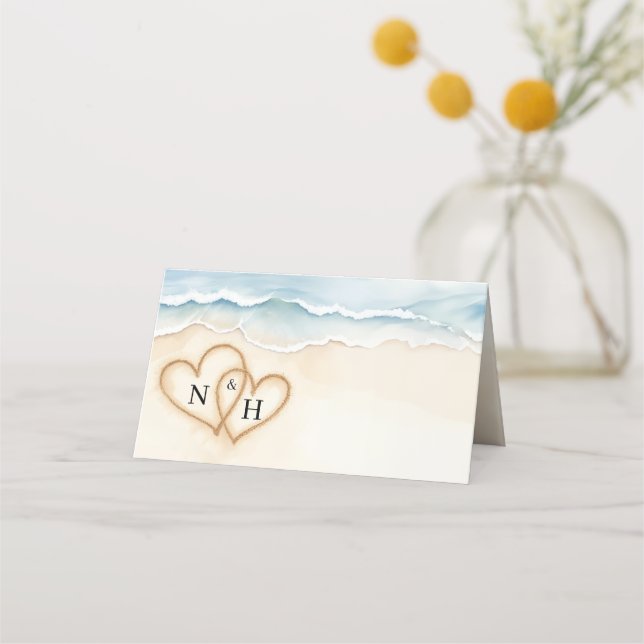 Platzkarte von Strandhochzeiten mit Sand Hearts De (Vorderseite)