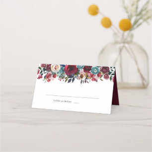 Platzkarte Watercolor Burgundy Red Floral Wedding