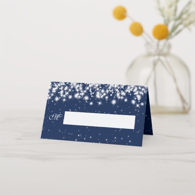 Platzkarte Wedding Winter Sparkle Navy Blue (Vorderseite)
