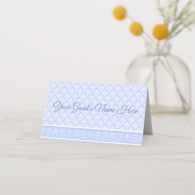 Platzkarte - Wedgewood Blue Damask (Vorderseite)