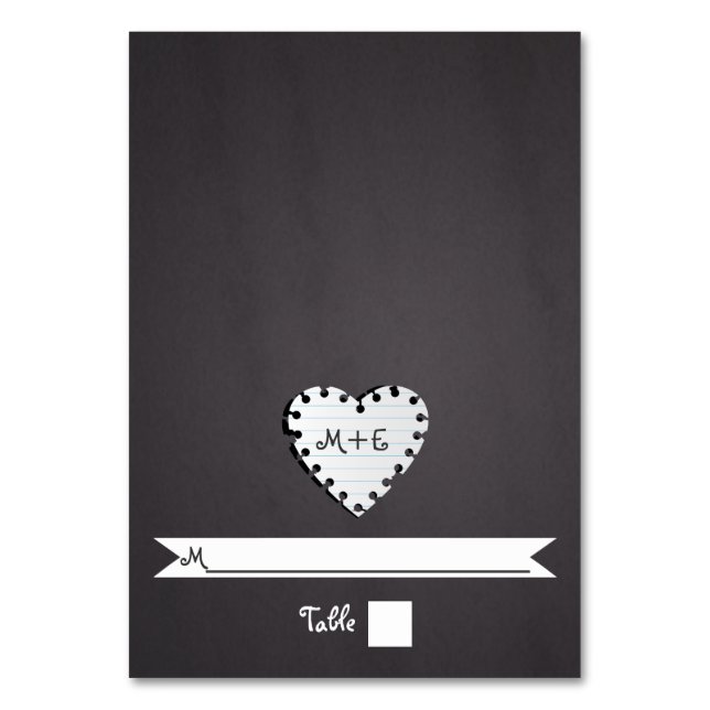 Platzkarte zur Hochzeit von Monogramm-Karton Tischnummer (Vorderseite)