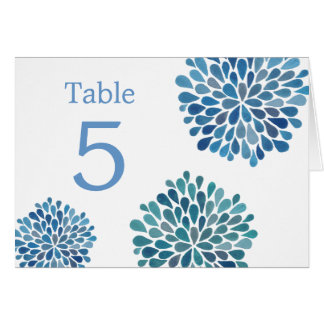 Platzkarten Blue Watercolor Dahlias Wedding