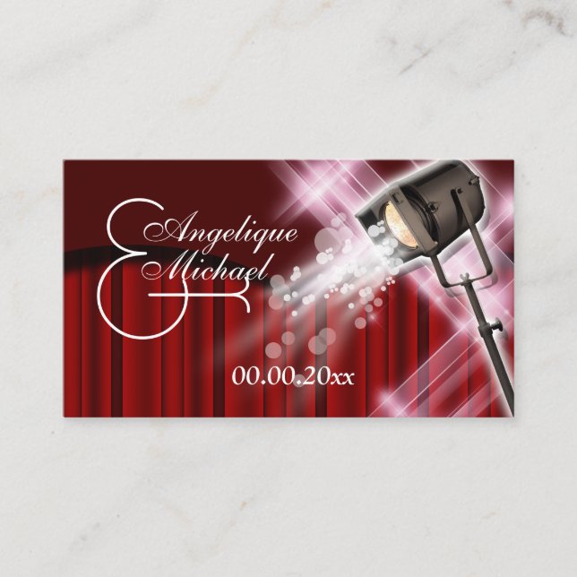 Platzkarten Hollywood Hochzeit rot Schwarz-weiß (Vorderseite)