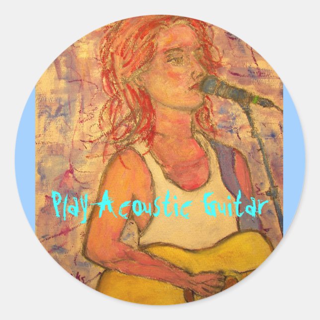 Play Acoustic Guitar Runder Aufkleber (Vorderseite)
