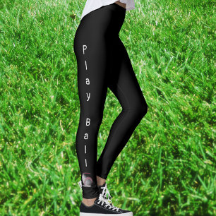 Play Ball Baseball Sporty Black Leggings