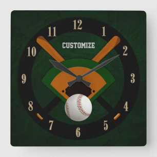 Play Ball Baseball Square Wall Clock Quadratische Wanduhr