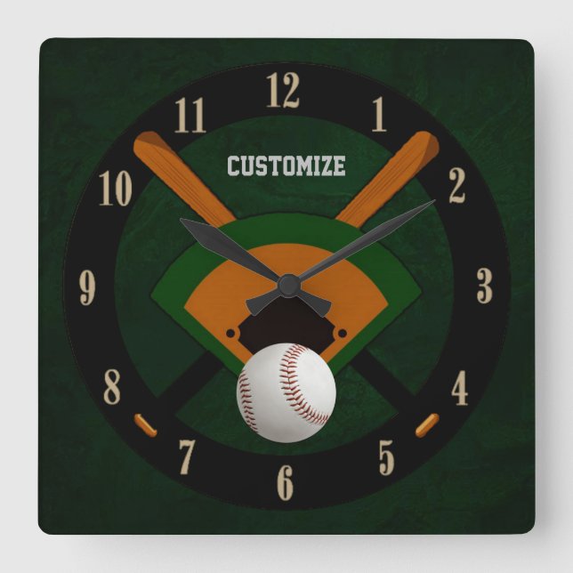 Play Ball Baseball Square Wall Clock Quadratische Wanduhr (Vorderseite)