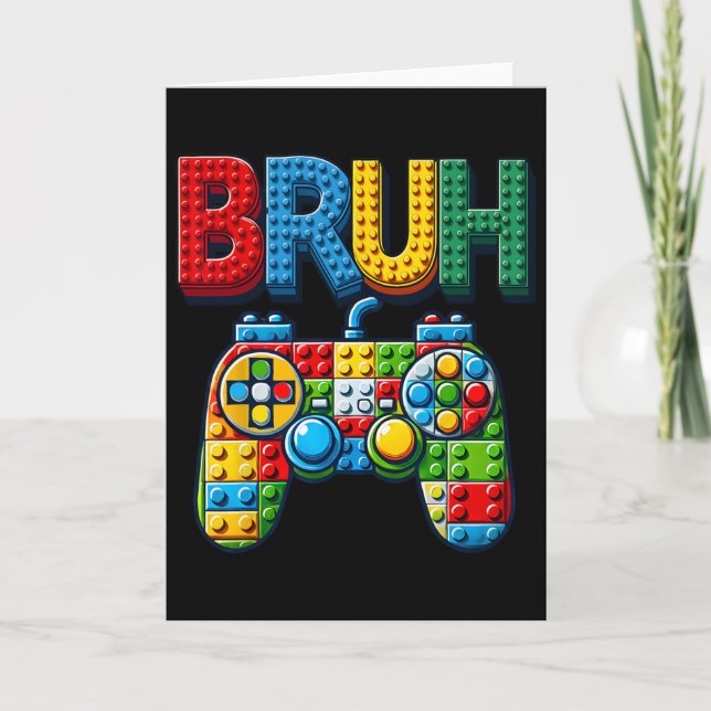 Play Building Blocks Bruh Saying Gamer Boys Brick  Karte (Vorderseite)