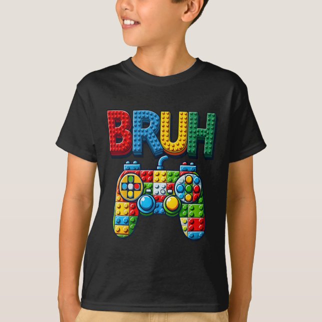 Play Building Blocks Bruh Saying Gamer Boys Brick  T-Shirt (Vorderseite)
