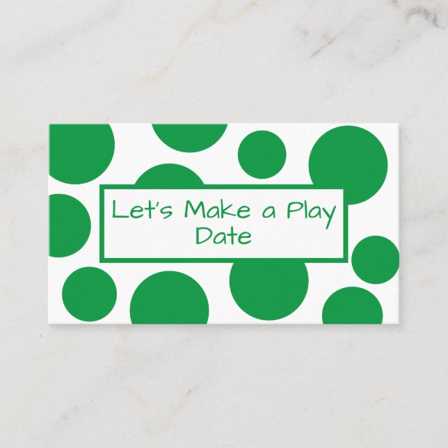 Play Date Green Polka Dot Business Card Visitenkarte (Vorderseite)