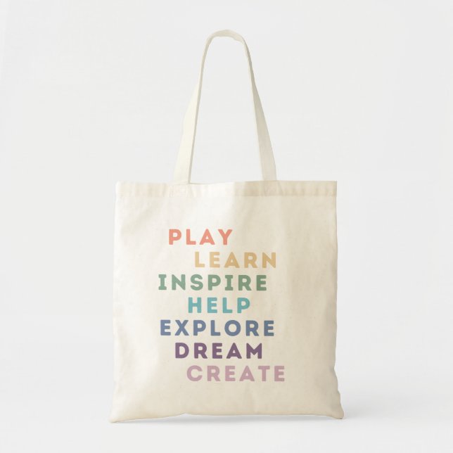 Play, Learn, Inspirier, Help, Exploration, Dream,  Tragetasche (Vorne)