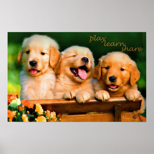 Play Learn Share Puppies Printing Poster (Vorne)